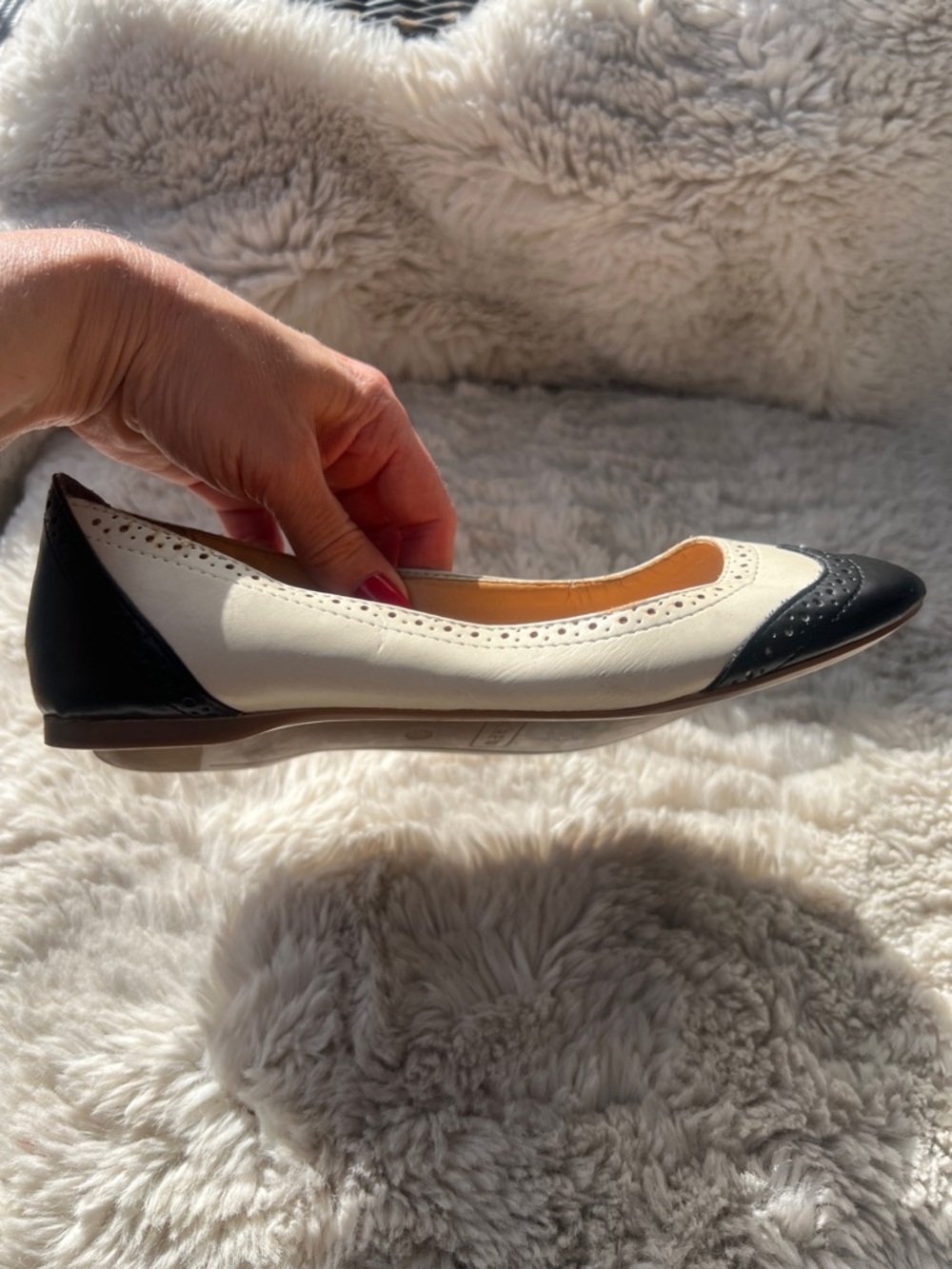 J. Crew Two-Tone Black and Cream Wingtip Ballet Flats - Picture 5 of 9